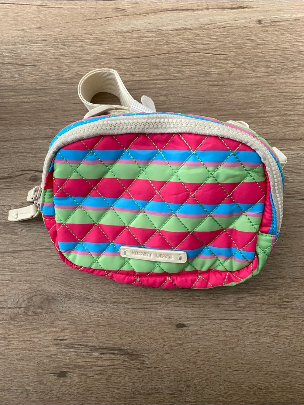 Heart Love Quilted Waist Bag - Pink, Green & Blue